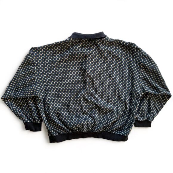 Vintage Engbers Casualwear Blue Diamond Polo Sweater Pattern AOP Fall Unisex L - Picture 6 of 14